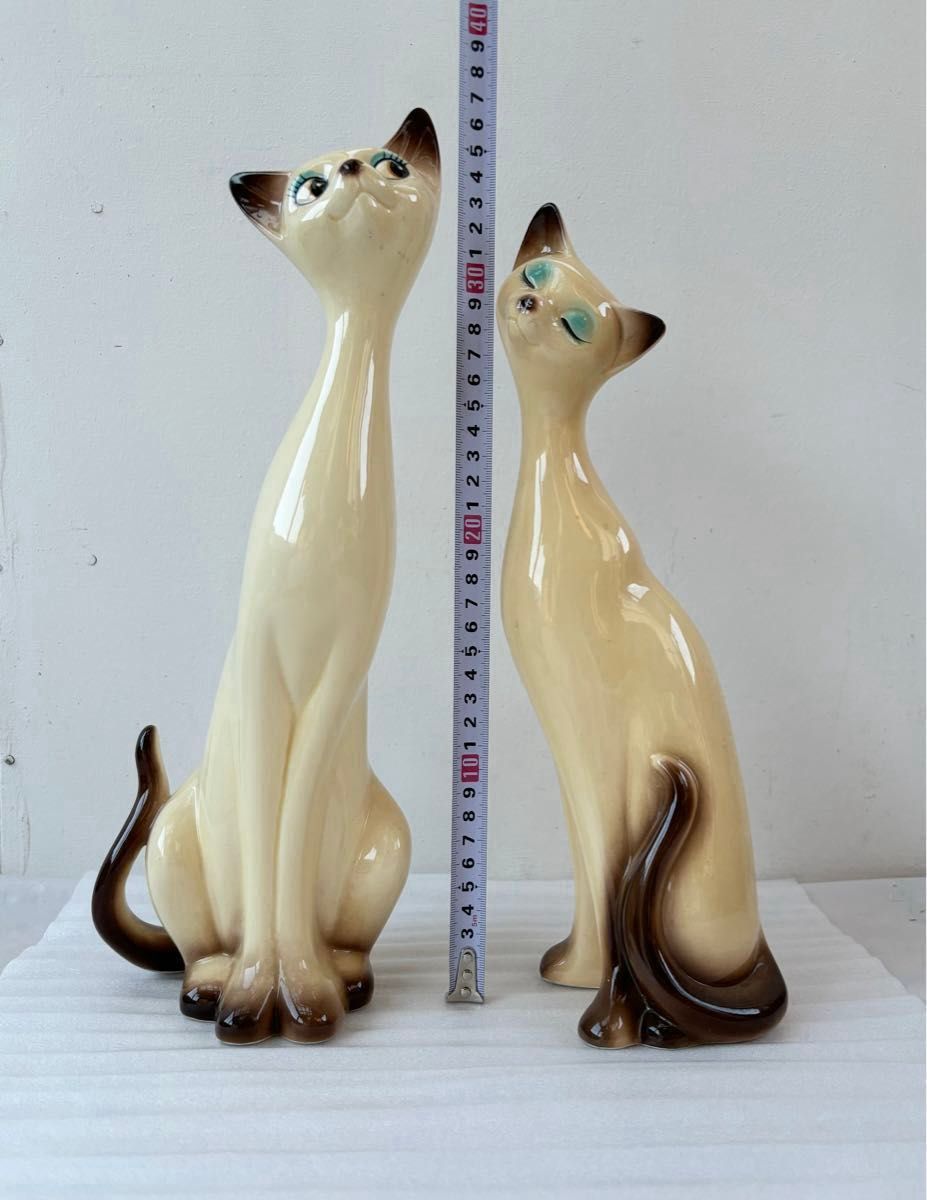 昭和レトロ シャム猫 ペア 置物 当時物 陶器 猫 ビンテージ 昭和レトロ シャム猫 ペア 置物 当時物 陶器 猫 ビンテージ