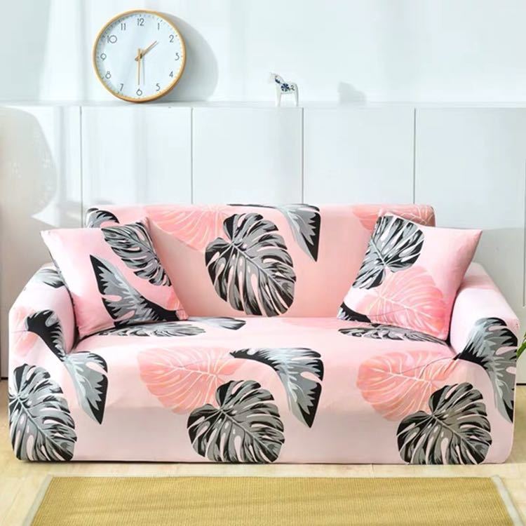  new goods sofa cover length width elasticity height elasticity monstera pattern pink dressing up 3 seater . for four season applying decoration dustproof dirt prevention interior 