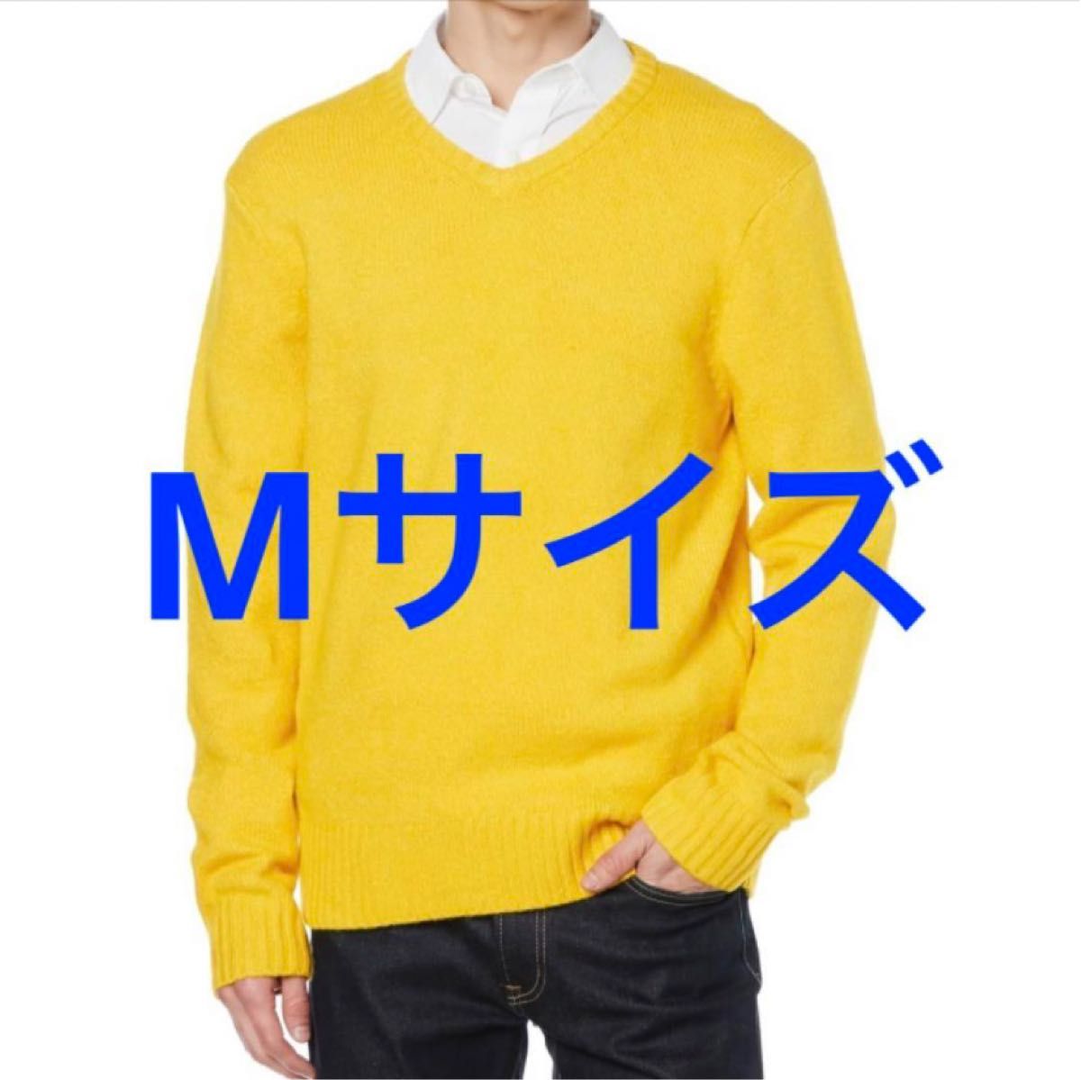 セーター ソフトタッチ Vネック 長袖 メンズ 黄色 Mサイズ セーター ソフトタッチ Vネック 長袖 メンズ 黄色 Mサイズ