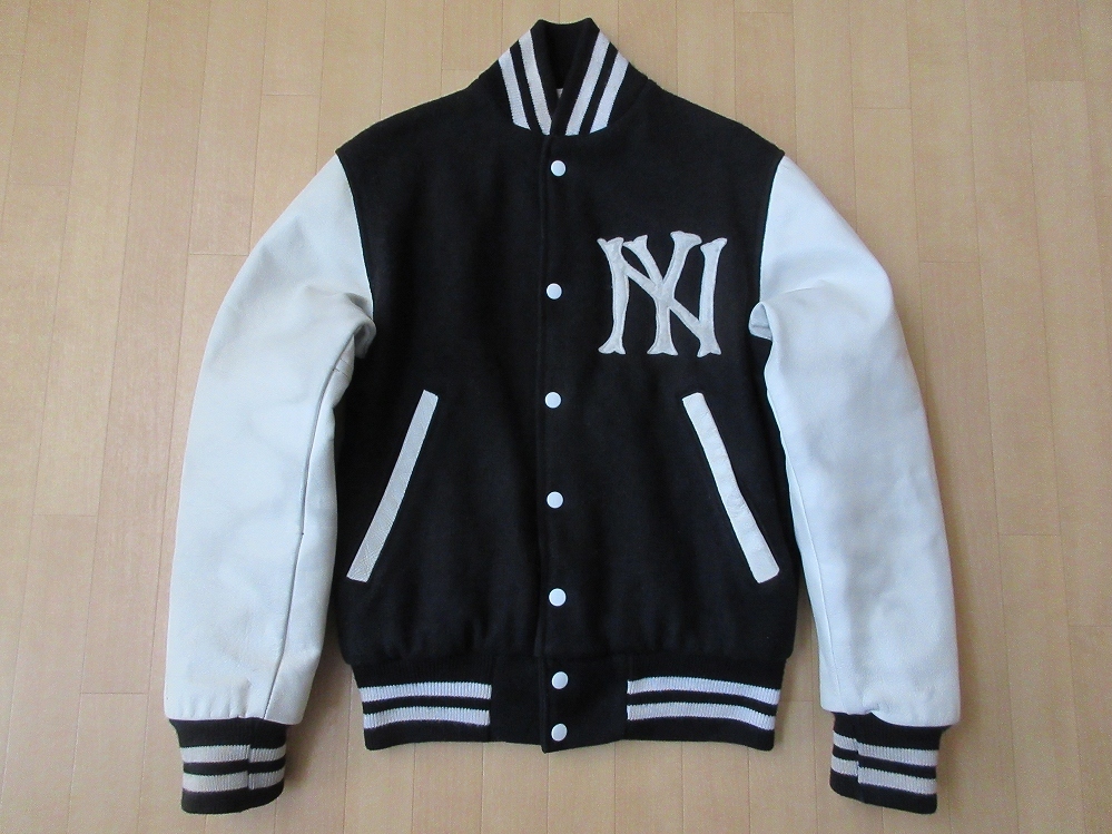 90's USA製 New York Yankees Empire NY ロゴ 袖革 スタジャン S ニューヨーク ヤンキース スタジアム ジャケット レザー 本革MLB 田中将大