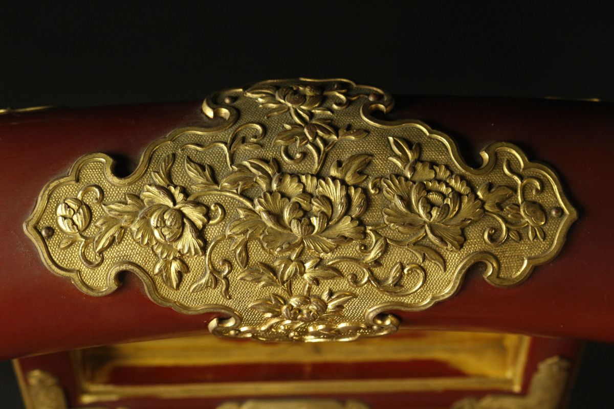 LIG】寺院仏具 細密彫金金具 朱塗曲禄 特大102㎝ 寺院引取品 LIG】寺院仏具 細密彫金金具 朱塗曲禄 特大102㎝ 寺院引取品