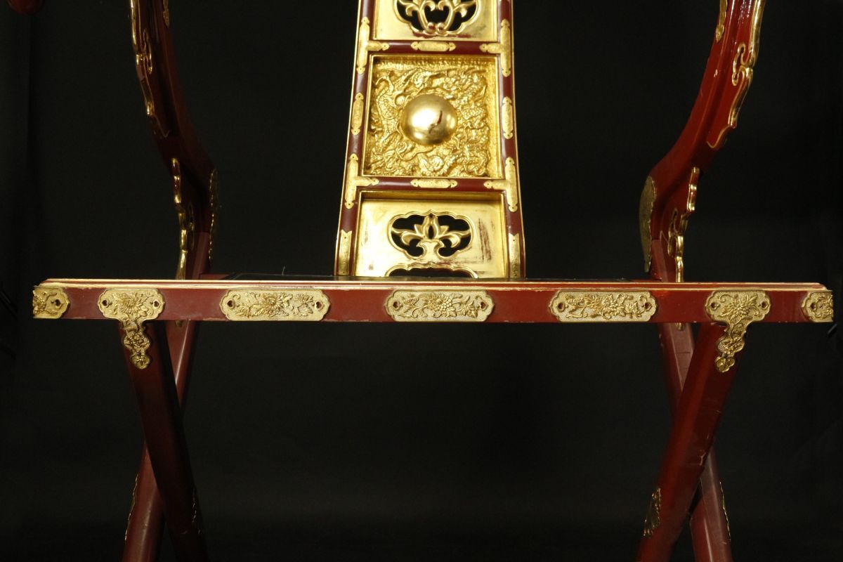 LIG】寺院仏具 細密彫金金具 朱塗曲禄 特大102㎝ 寺院引取品 LIG】寺院仏具 細密彫金金具 朱塗曲禄 特大102㎝ 寺院引取品