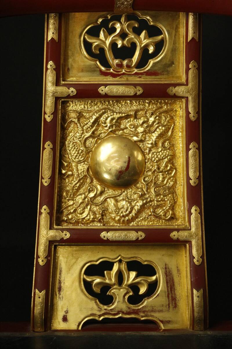 LIG】寺院仏具 細密彫金金具 朱塗曲禄 特大102㎝ 寺院引取品 LIG】寺院仏具 細密彫金金具 朱塗曲禄 特大102㎝ 寺院引取品