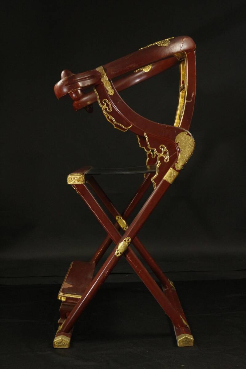 LIG】寺院仏具 細密彫金金具 朱塗曲禄 特大102㎝ 寺院引取品 LIG】寺院仏具 細密彫金金具 朱塗曲禄 特大102㎝ 寺院引取品