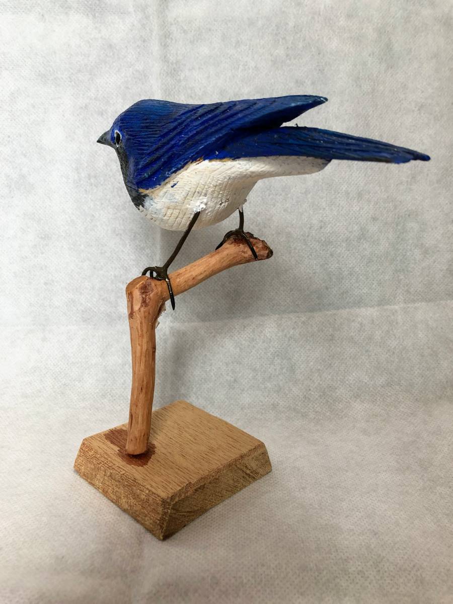 オオルリ 木彫りの野鳥 バードカービング 野鳥彫刻-
