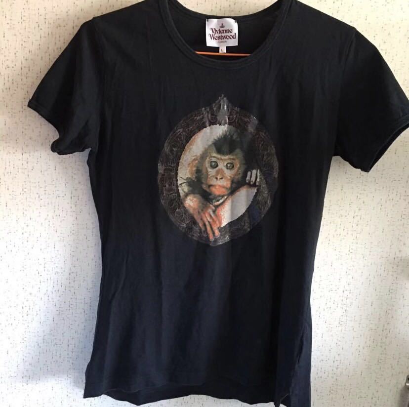 ヴィヴィアン ウエストウッド Vivienne Westwood Tシャツ Lサイズ 絵画 猿 ブラック 黒 綿100% 日本製 インコントロ_画像1