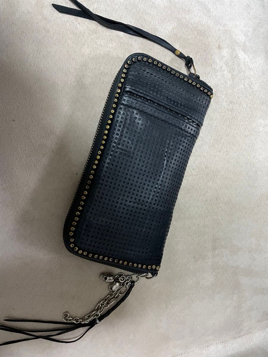 kmriiケムリ 牛革レザーウォレット長財布 スタッズスカル kmriiケムリ 牛革レザーウォレット長財布 スタッズスカル