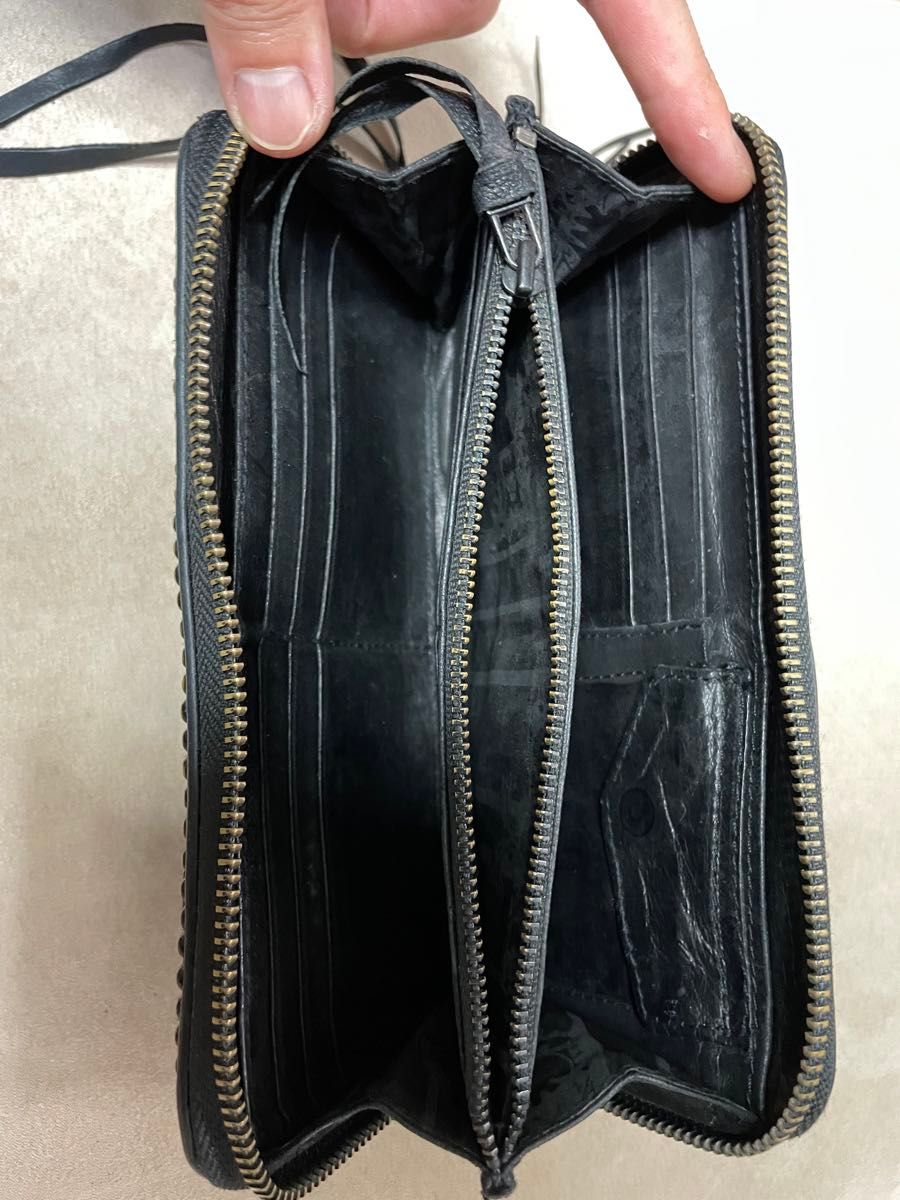 kmriiケムリ 牛革レザーウォレット長財布 スタッズスカル kmriiケムリ 牛革レザーウォレット長財布 スタッズスカル