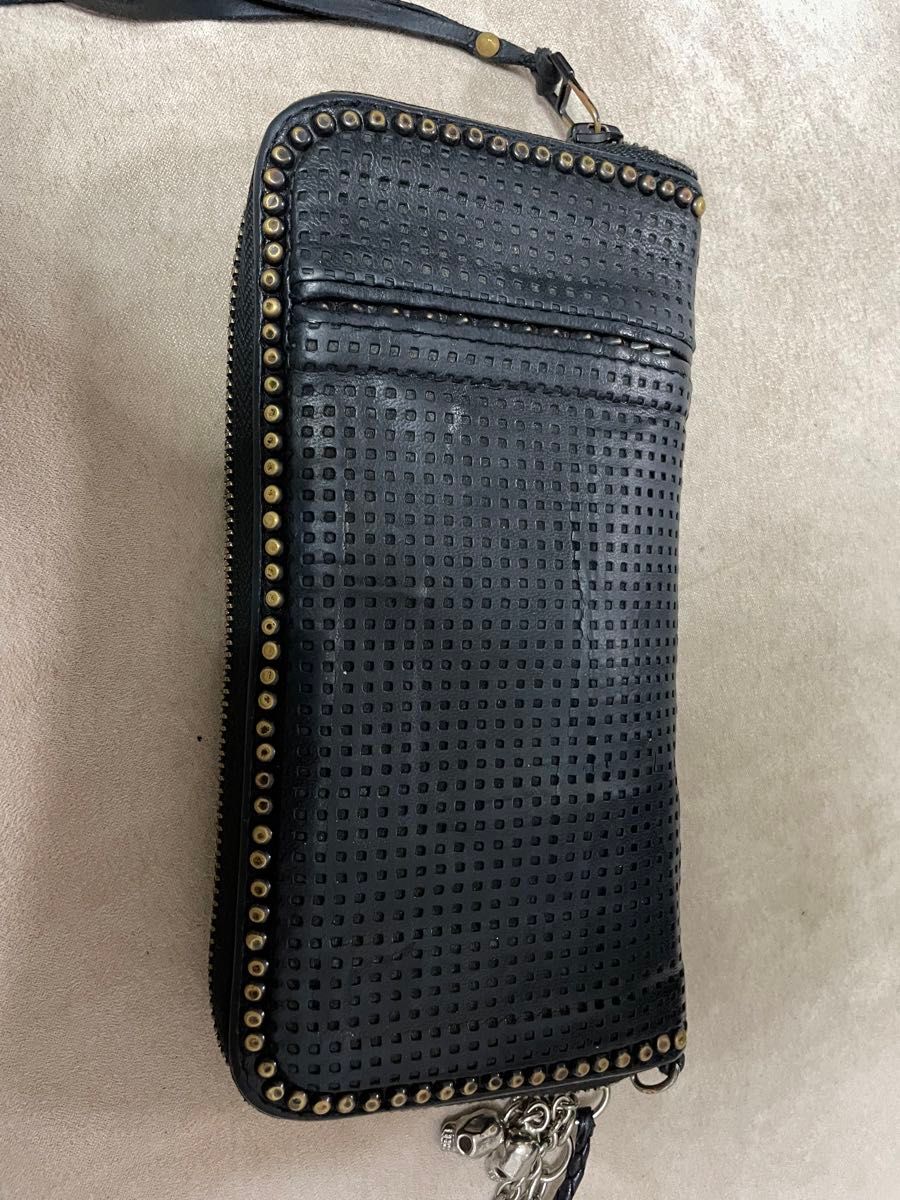 kmriiケムリ 牛革レザーウォレット長財布 スタッズスカル kmriiケムリ 牛革レザーウォレット長財布 スタッズスカル