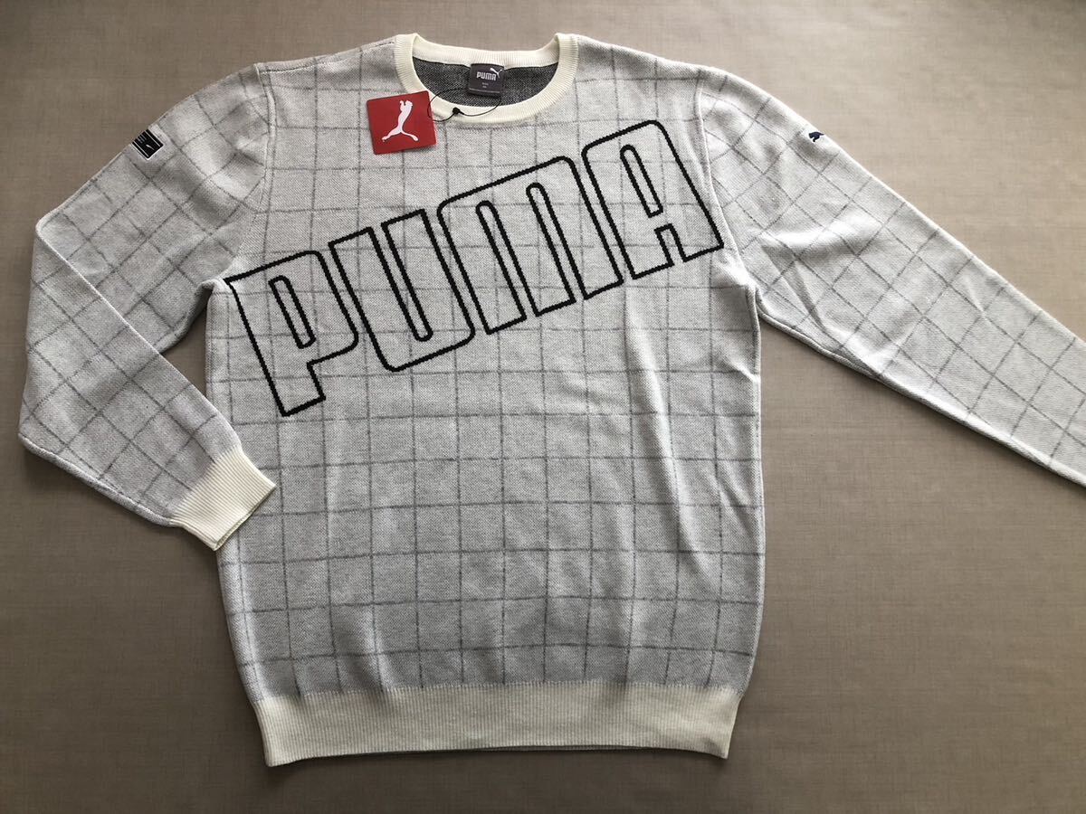 送料無料◆新品◆PUMA GOLF ビッグ プーマ ロゴ チェック クルーネック ニット◆(XXL)◆624910-04◆プーマ ゴルフ