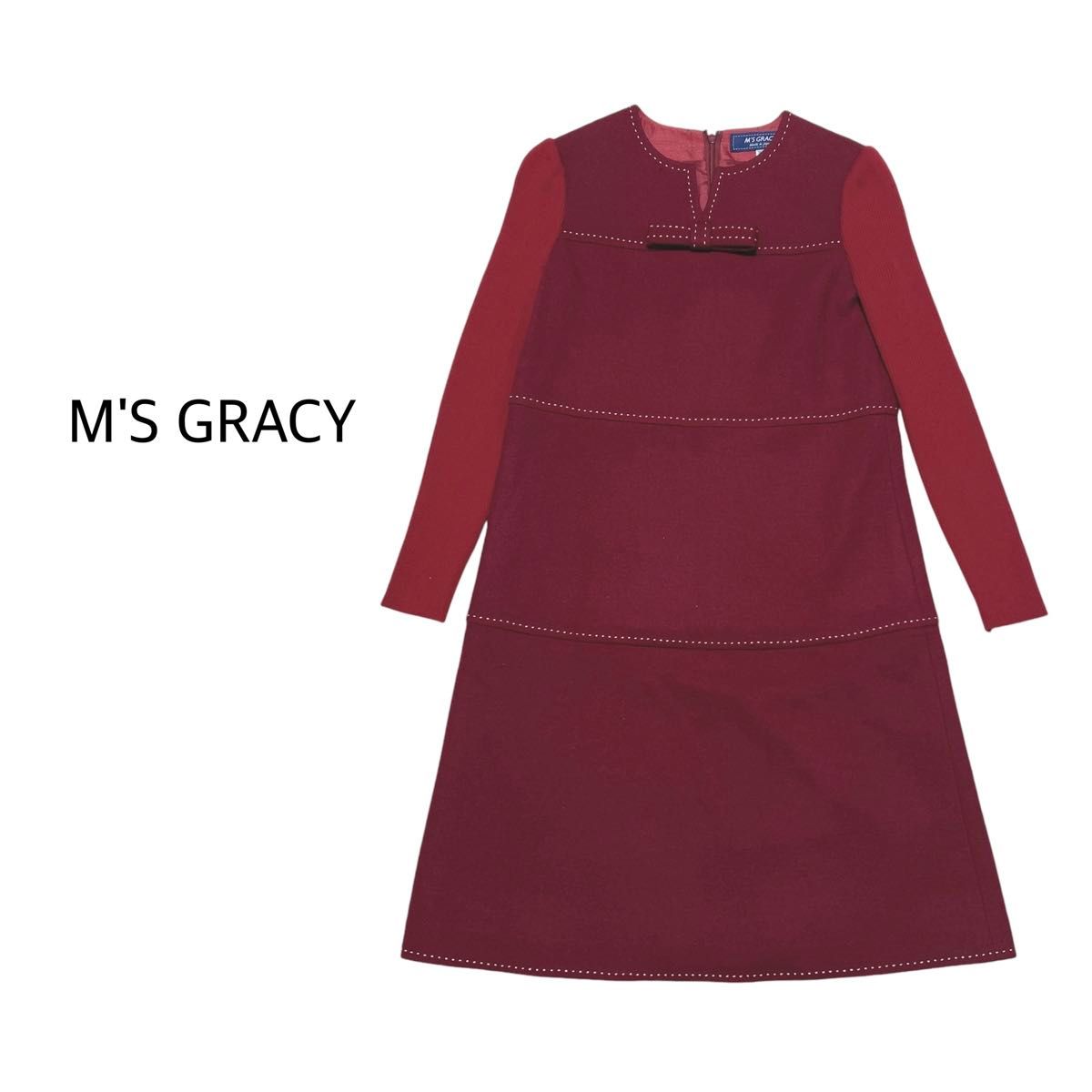 M'SGRACYエムズグレイシー リポン ワンピース Aライン 36 レッド M'SGRACYエムズグレイシー リポン ワンピース Aライン 36 レッド