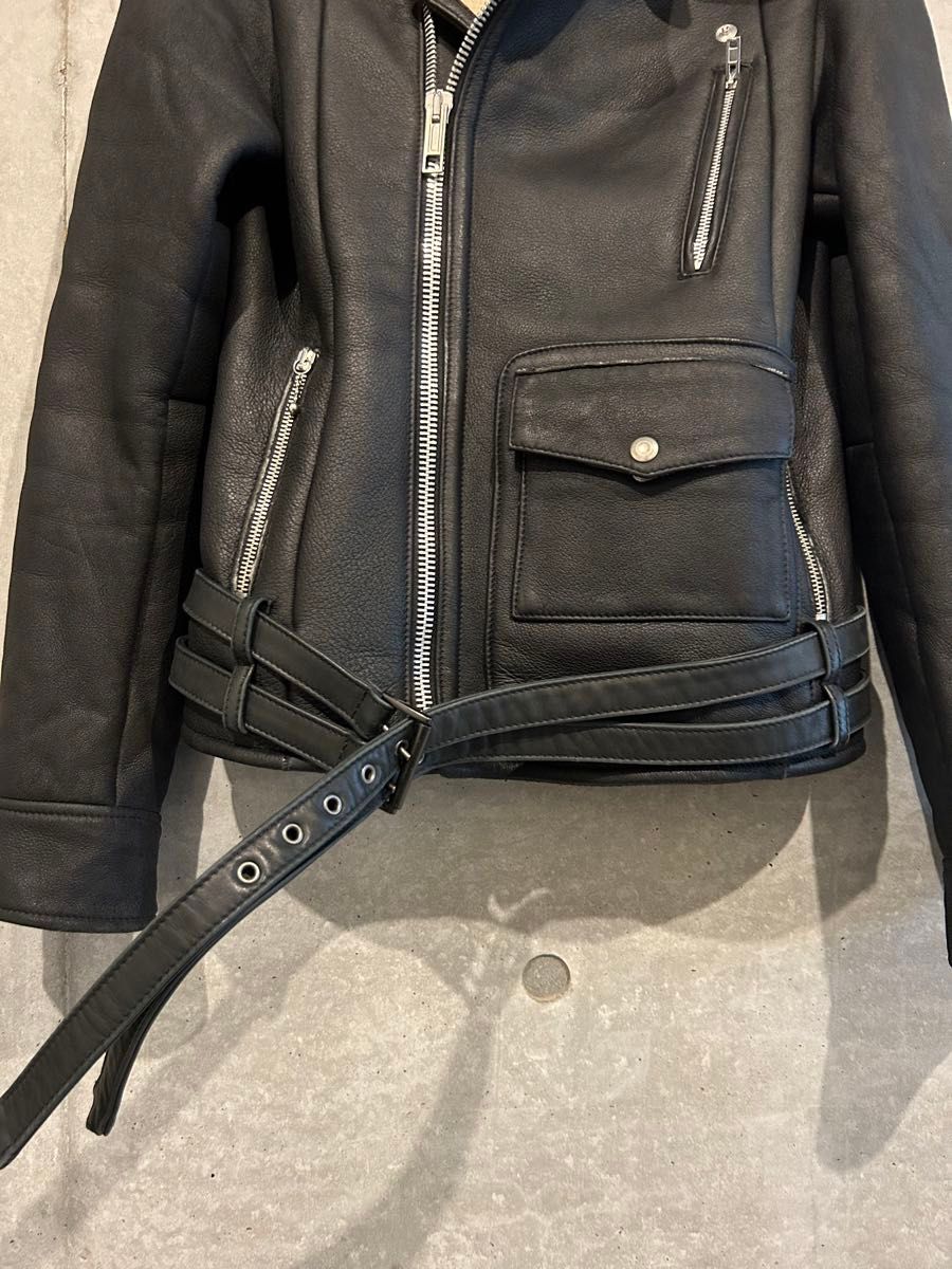 GOLDEN GOOSE ムートンライダースジャケット XXS ブラック 黒 GOLDEN GOOSE ムートンライダースジャケット XXS ブラック 黒