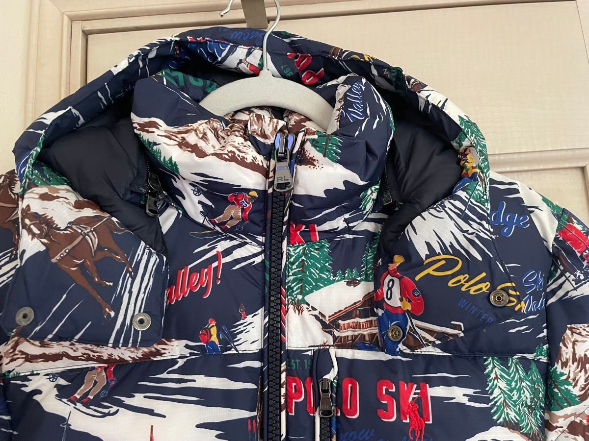 美品】ラルフローレン POLO SKI 総柄 刺繍ロゴ ダウンジャケット 美品】ラルフローレン POLO SKI 総柄 刺繍ロゴ ダウンジャケット