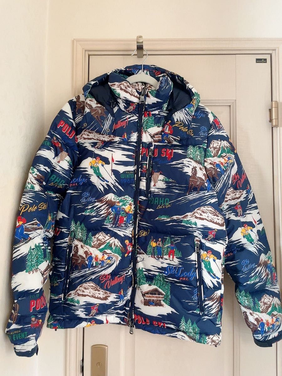 美品】ラルフローレン POLO SKI 総柄 刺繍ロゴ ダウンジャケット 美品】ラルフローレン POLO SKI 総柄 刺繍ロゴ ダウンジャケット