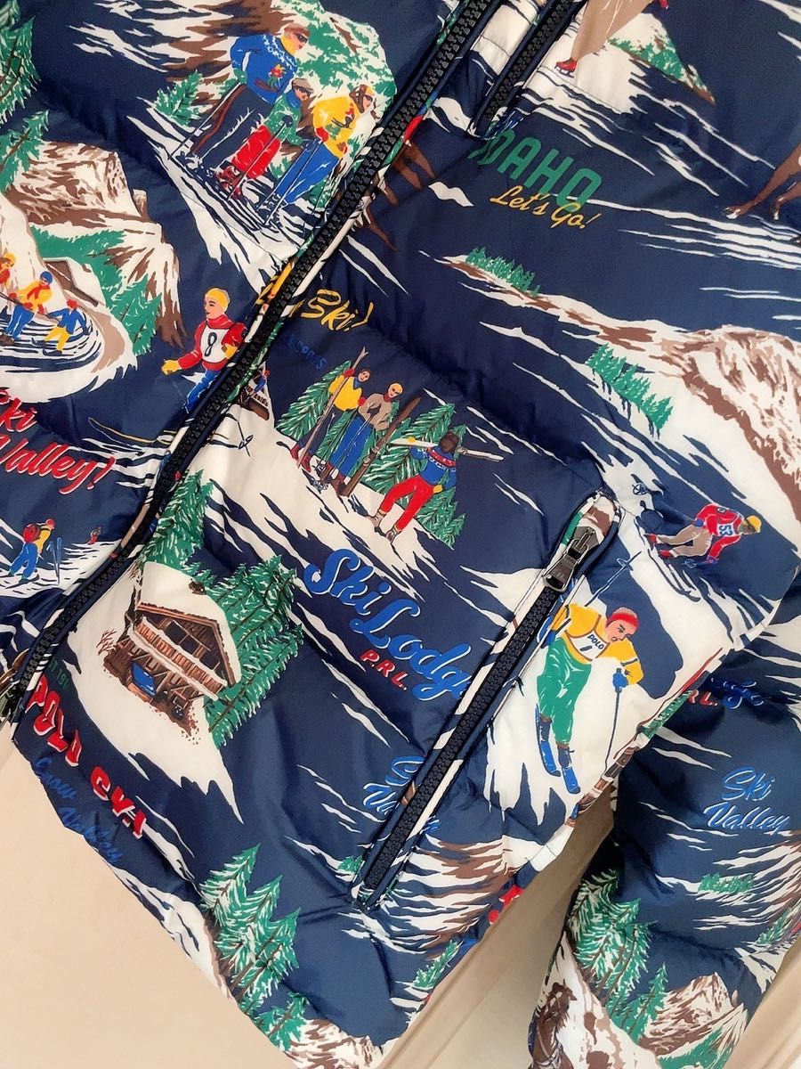 美品】ラルフローレン POLO SKI 総柄 刺繍ロゴ ダウンジャケット 美品】ラルフローレン POLO SKI 総柄 刺繍ロゴ ダウンジャケット