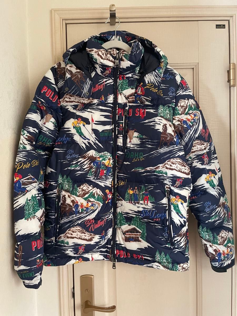 美品】ラルフローレン POLO SKI 総柄 刺繍ロゴ ダウンジャケット 美品】ラルフローレン POLO SKI 総柄 刺繍ロゴ ダウンジャケット