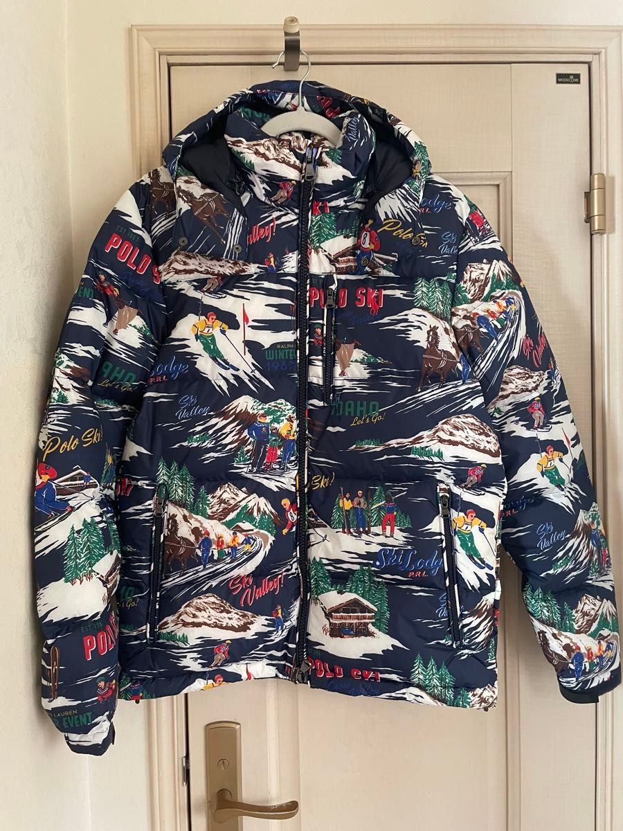 美品】ラルフローレン POLO SKI 総柄 刺繍ロゴ ダウンジャケット 美品】ラルフローレン POLO SKI 総柄 刺繍ロゴ ダウンジャケット