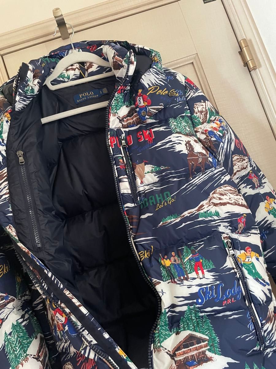 美品】ラルフローレン POLO SKI 総柄 刺繍ロゴ ダウンジャケット 美品】ラルフローレン POLO SKI 総柄 刺繍ロゴ ダウンジャケット