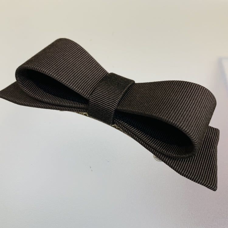 グロクラン こげ茶のリボン ヘアバレッタ 立体 ハードタイプ 12cm