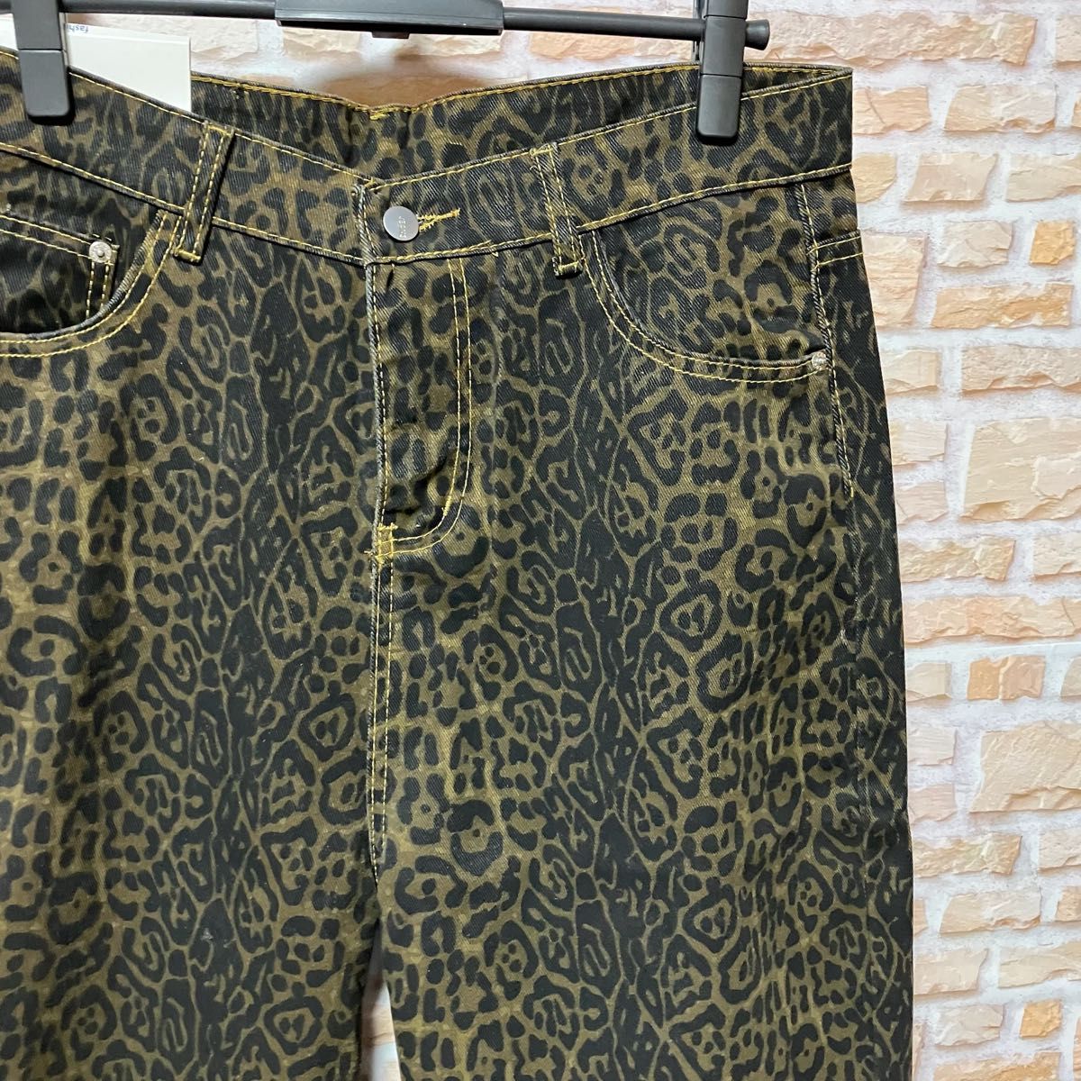ストレートパンツ ヒョウ柄 ジーンズ デニム アメリカン レトロ メンズ デニムパンツ アメリカ ヒョウ柄 カジュアル レトロ