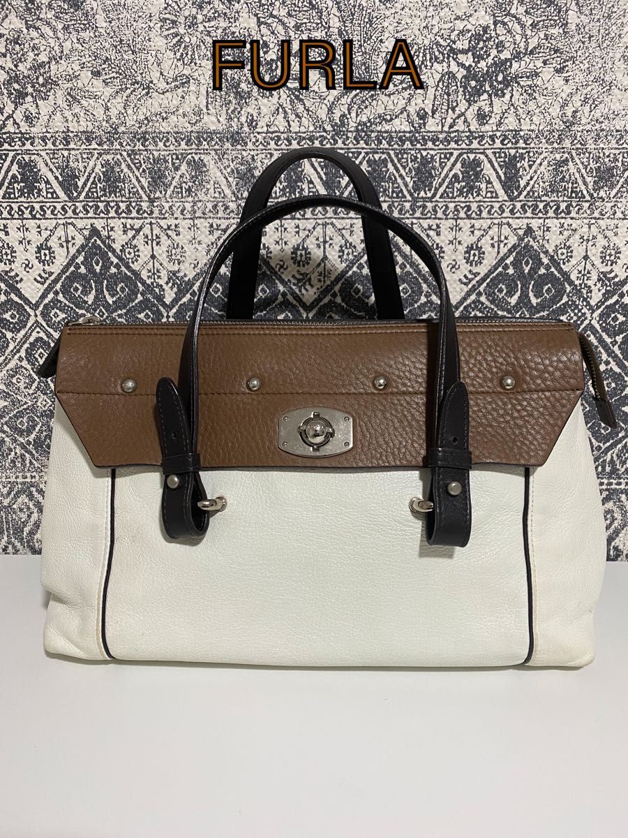 【良品】FURLA フルラ レザー ハンドバッグ トートバッグ ホワイト