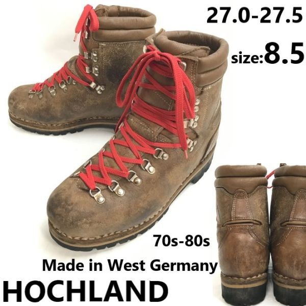 【2024年】お歳暮ギフト 70s-80s/西ドイツ製★HOCHLAND★本革/重登山靴/トレッキング/マウンテンブーツ【8.5/27.0-27.5/brown/茶】Leather/Boots/shoes◆pWB112-9 27.0cm