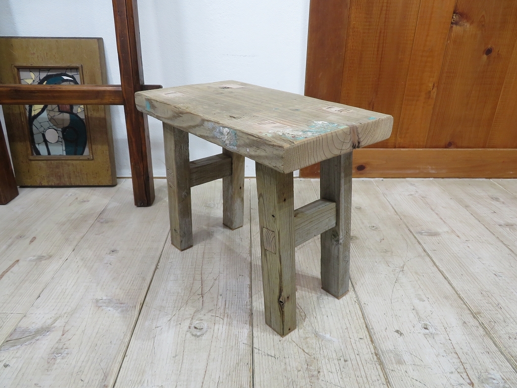 [USED/ maintenance settled .] Vintage wood bench approximately 365×210×h308mm for searching = wooden / chair / decoration pcs / small of the back ../ stylish / stand for flower vase / store furniture /E1117 #1