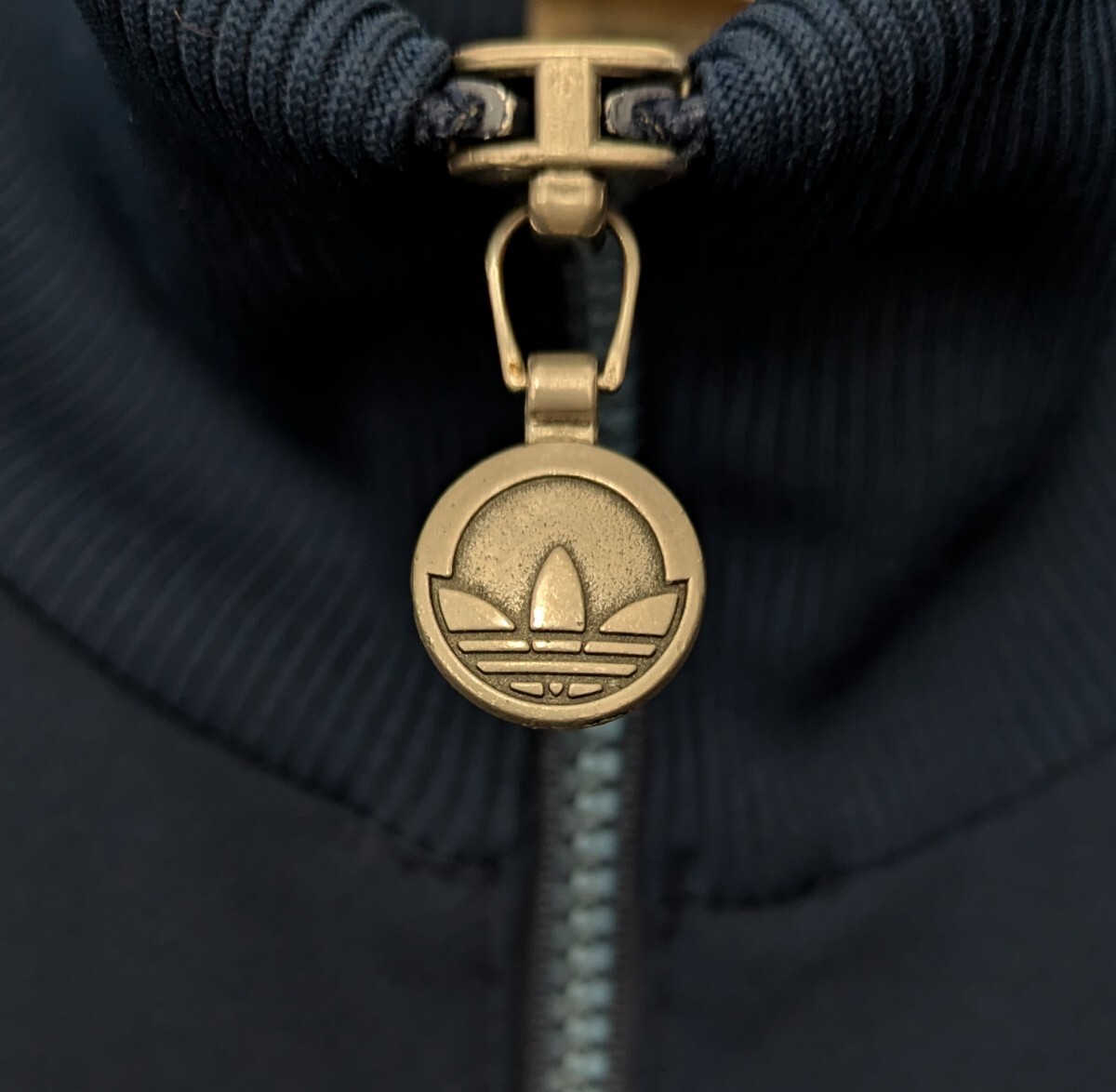 70s adidas アディダス Vintage ヴィンテージ デサント製 トラックジャケット ジャージ ネイビー トレフォイル 刺繍ロゴ M相当