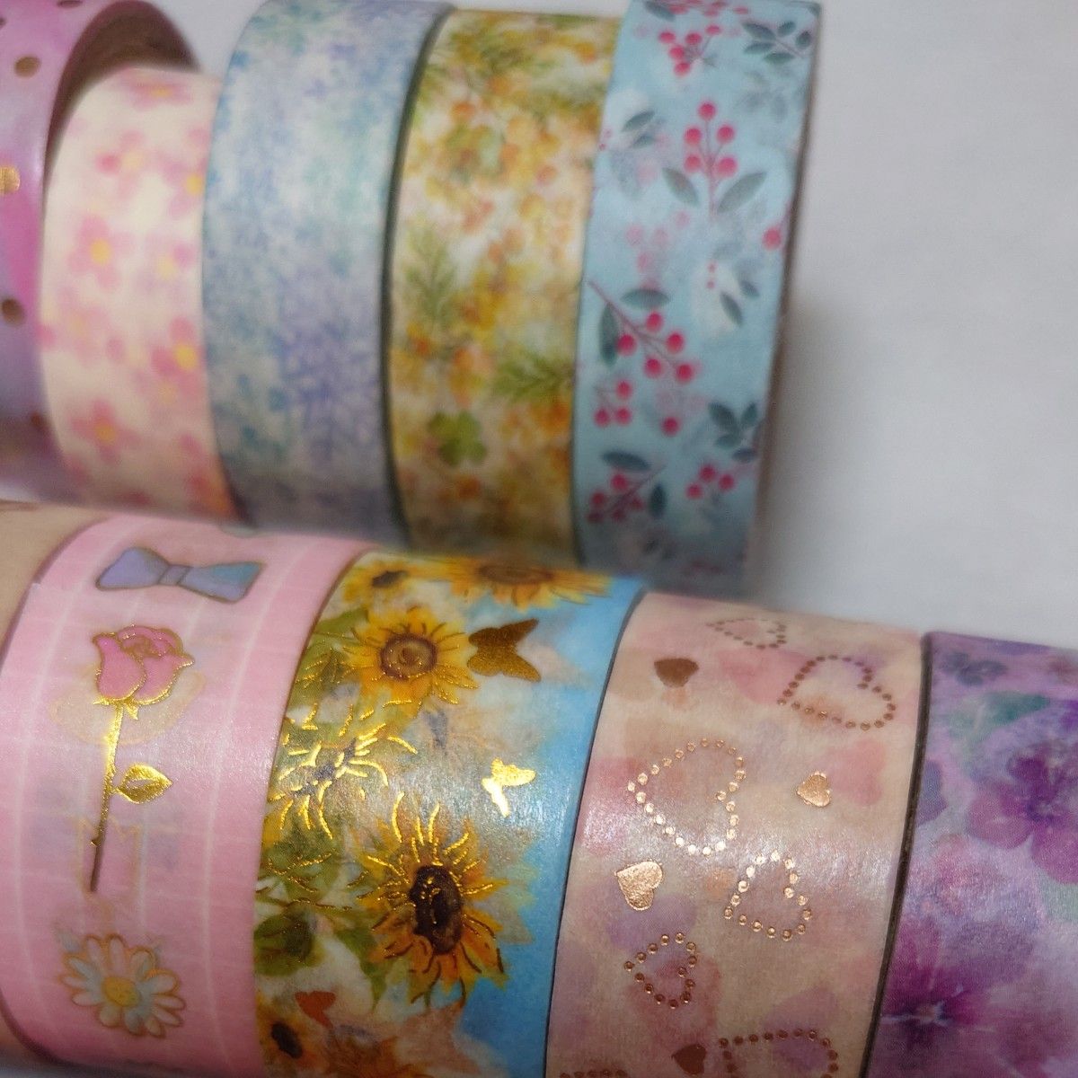 花柄 箔押し 100均 海外製 マスキングテープ 中古 17巻 まとめ 花柄 箔押し 100均 海外製 マスキングテープ 中古 17巻 まとめ