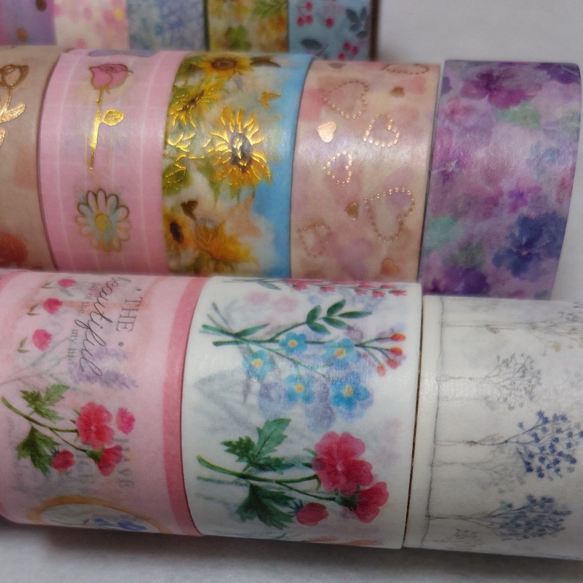 花柄 箔押し 100均 海外製 マスキングテープ 中古 17巻 まとめ 花柄 箔押し 100均 海外製 マスキングテープ 中古 17巻 まとめ