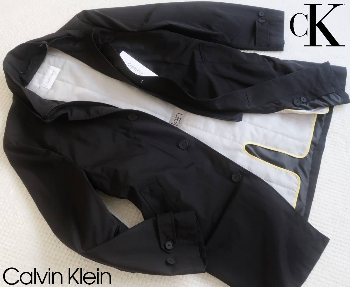  новый товар * Calvin Klein *2 листов воротник * пригодный для любой погоды черный пальто * удален возможность с хлопком входить подкладка чёрный 44L длинный *CK*405