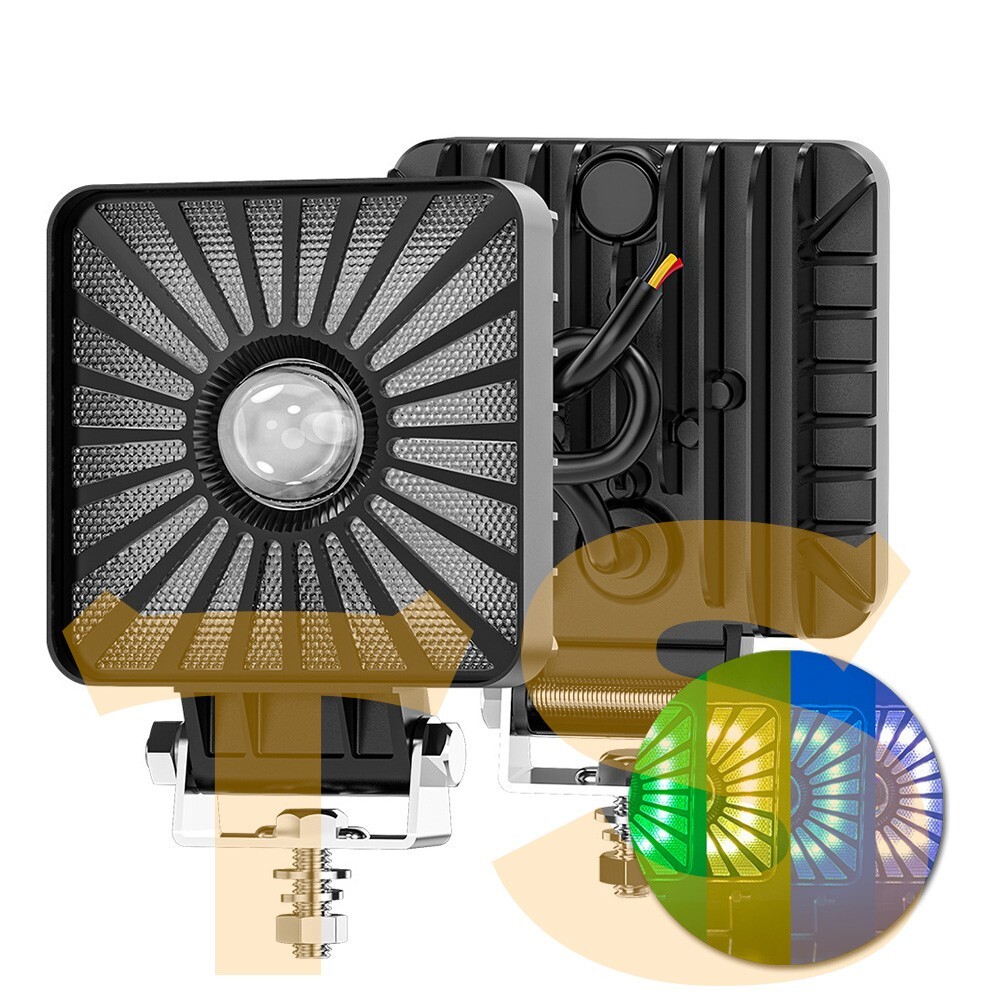 送料無料☆ 4インチ 作業灯 LED ワークライト 24W 4モード ホワイト/イエロー/RGB/ストロボ DRL 2400LM ジープ ジムニー 2個 4C-F1-RGB
