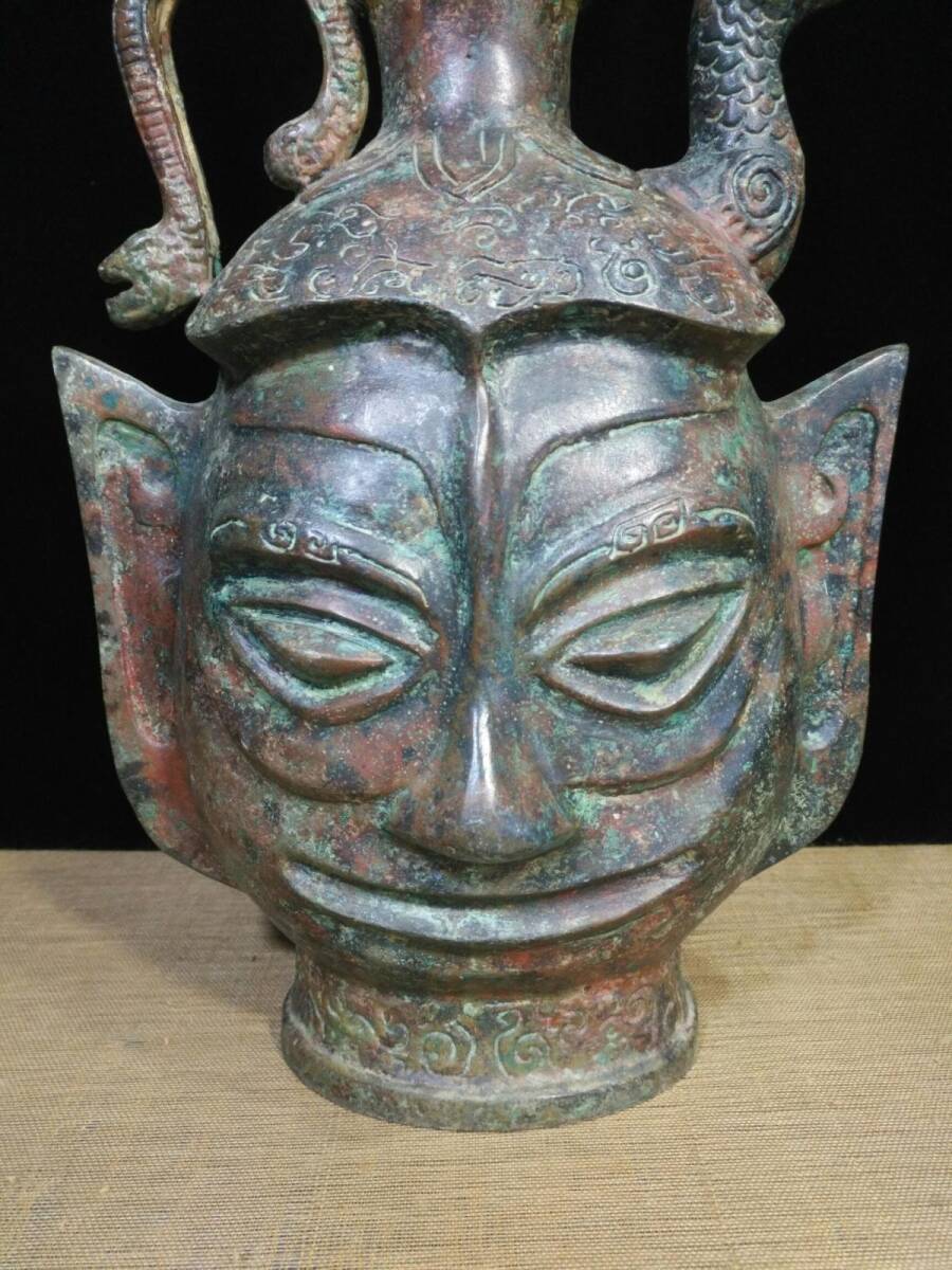 永し 戰漢時期 青銅器 人臉壺 器物 皿器 置物擺件 極細工 古美術品 時代物 古董品 収集 旧家蔵出 骨董品 中国唐物 A65