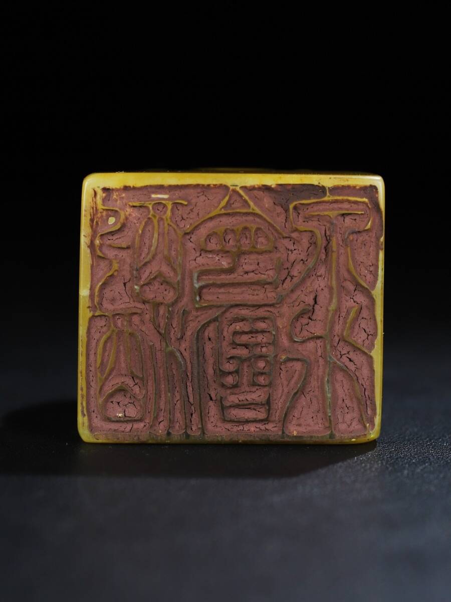 古びた蔵『清 古寿山石 田黄石彫り 三羊開泰鈕大印章 蒋仁銘』 古びた蔵『清 古寿山石 田黄石彫り 三羊開泰鈕大印章 蒋仁銘』