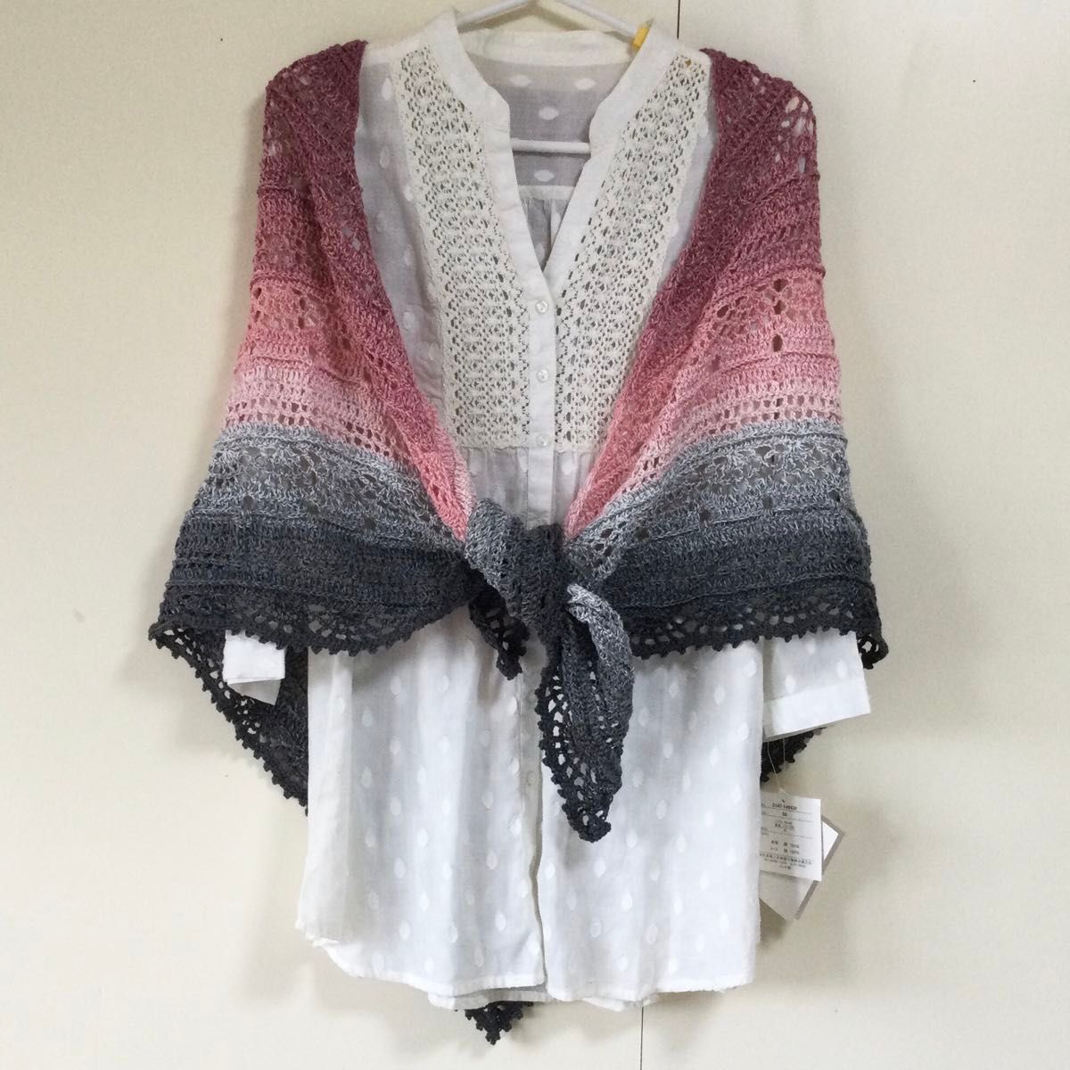 ☆手編み 春夏三角ショール☆ 薄手 爽やかブルー系 alize bella