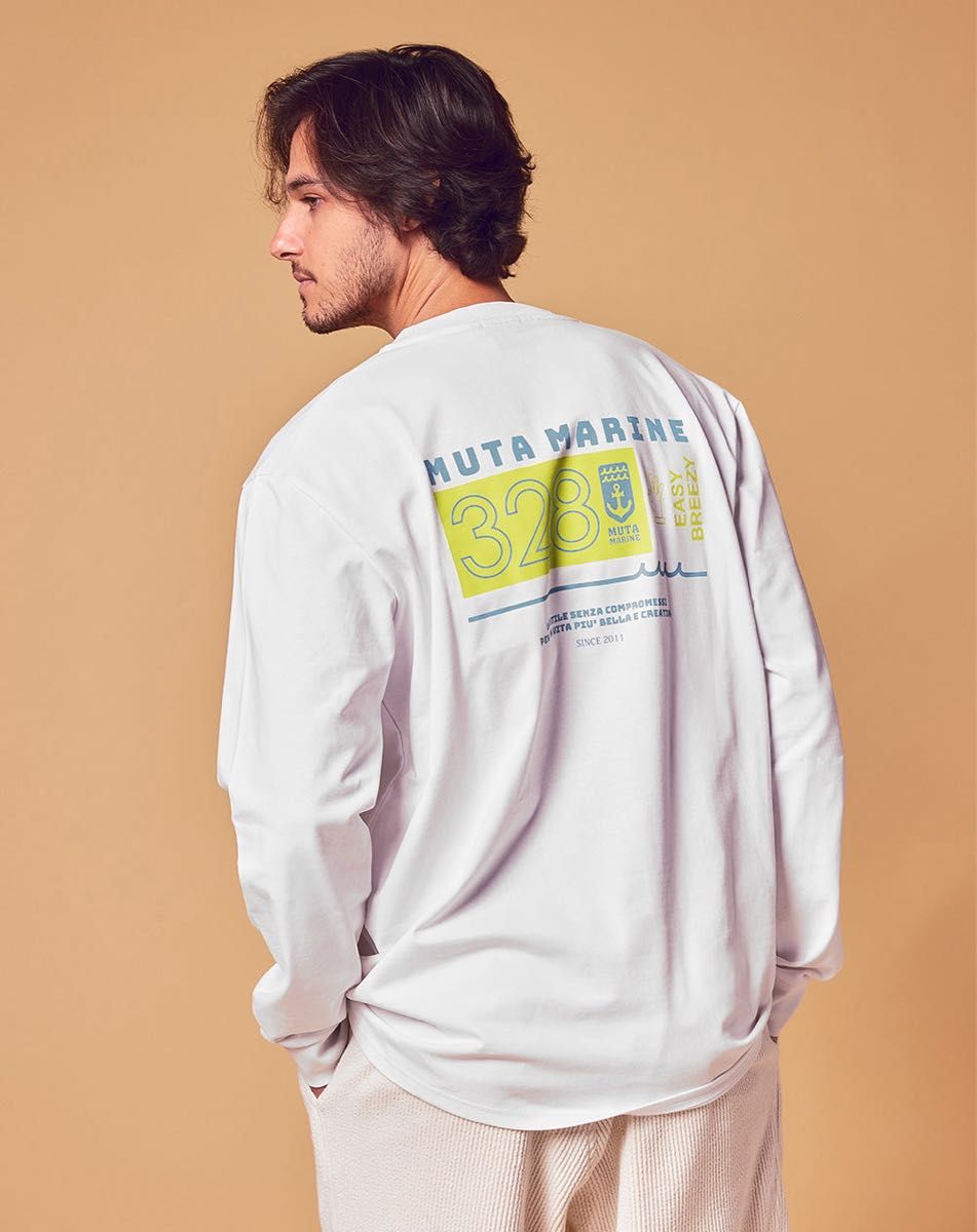 ロングスリーブポケットTシャツ 今期新作 MUTA MARINE 328 EASY BREEZY Tシャツ ホワイト