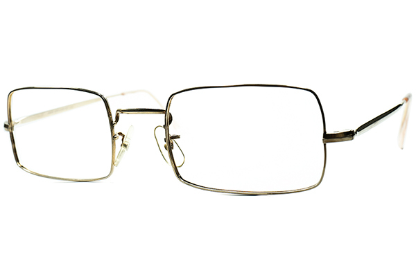 パーフェクト縦幅& 絶妙質感 1950s-60s デッドストック MADE IN ENGLAND 本金張りMETAL 長方形RECTANGLE size48/20 ビンテージ眼鏡メガネ