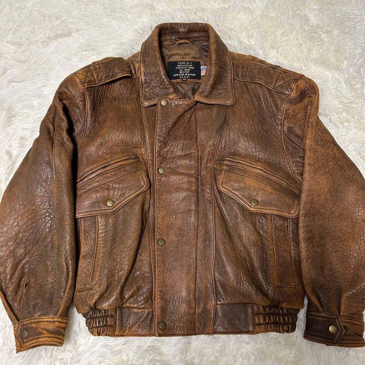 80s A-2 G-1レザー フライトジャケット USA国旗 ヴィンテージ L 80s A-2 G-1レザー フライトジャケット USA国旗 ヴィンテージ L