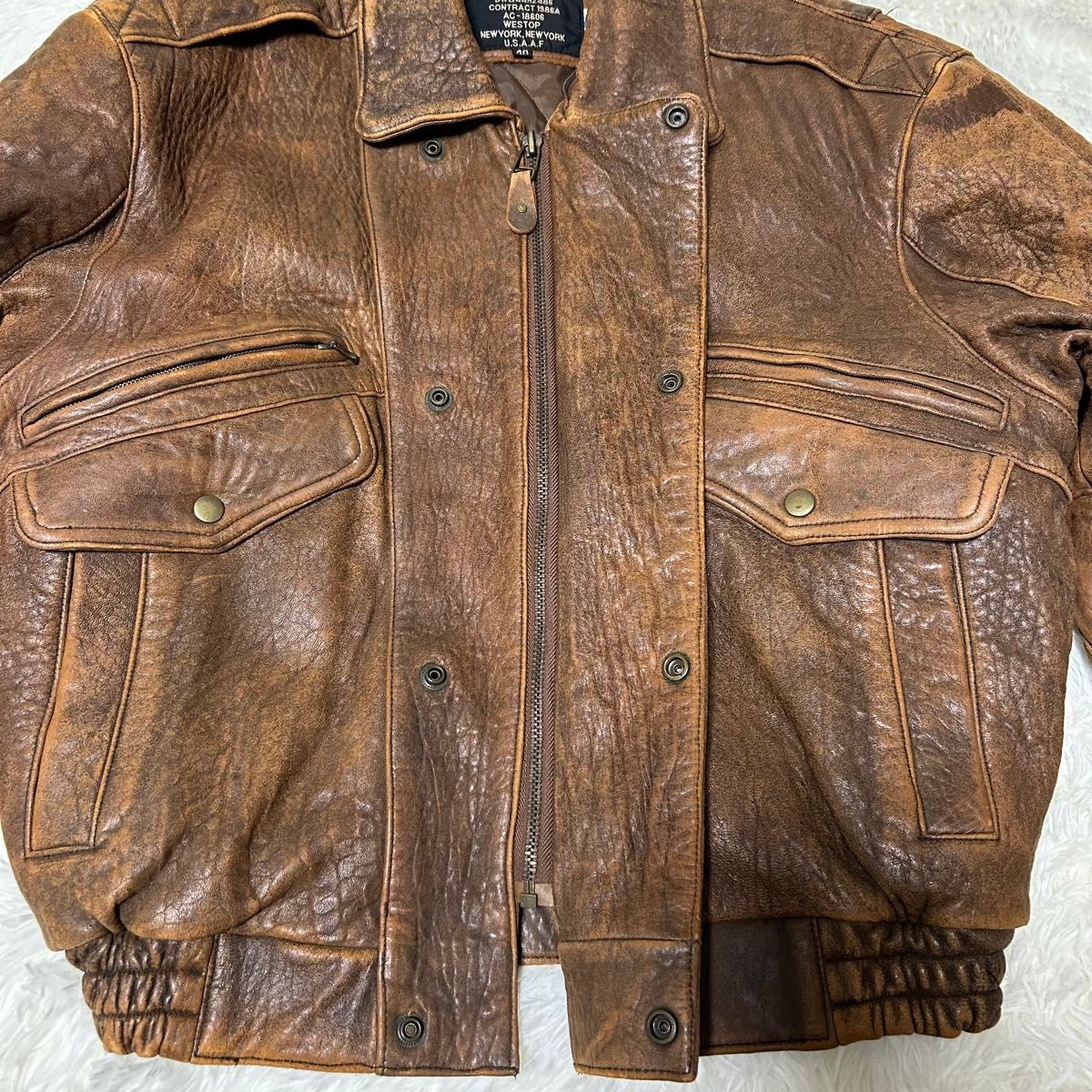 80s A-2 G-1レザー フライトジャケット USA国旗 ヴィンテージ L 80s A-2 G-1レザー フライトジャケット USA国旗 ヴィンテージ L