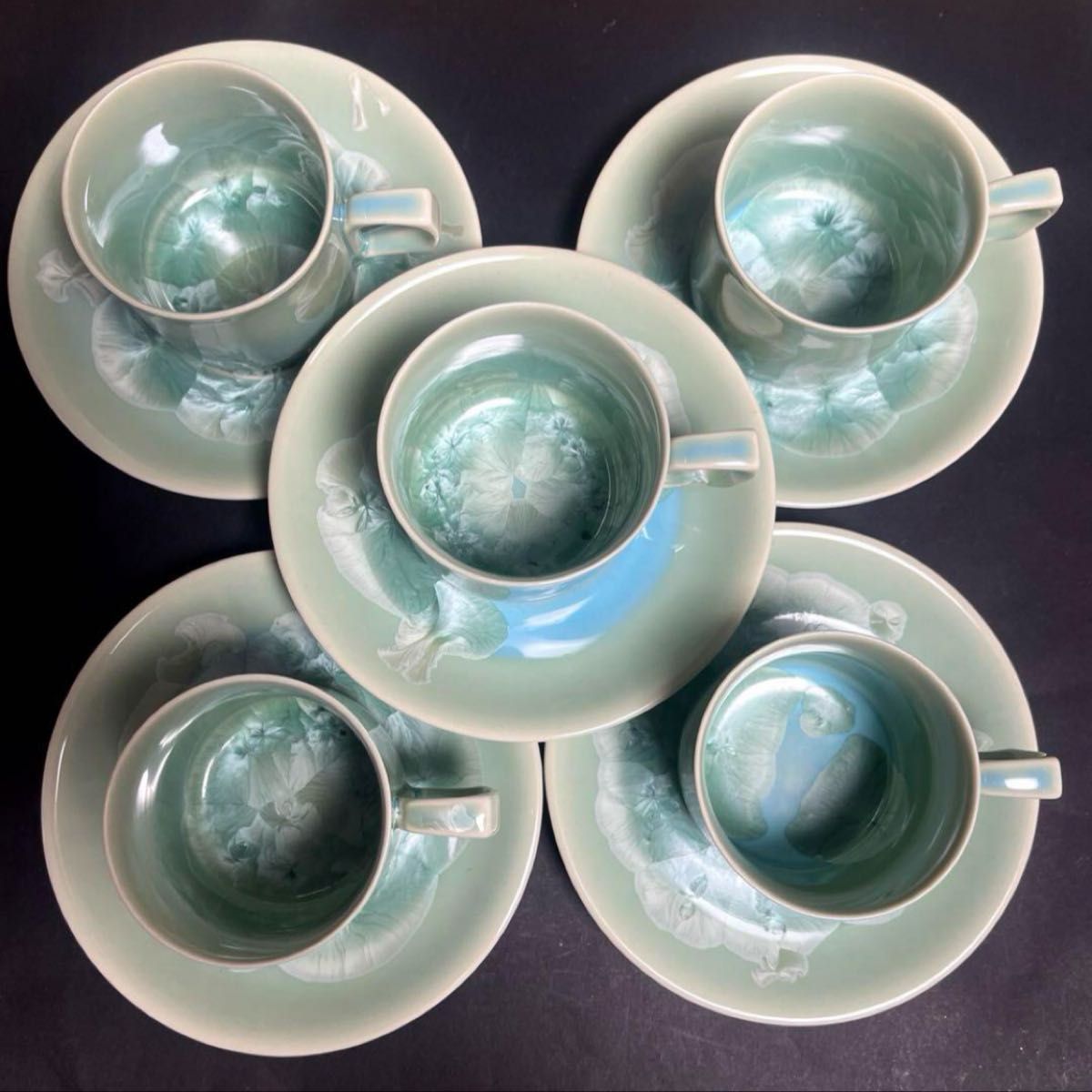 keikichi 啓吉窯 花結晶結晶釉 コーヒーカップ&ソーサーと四角 keikichi 啓吉窯 花結晶結晶釉 コーヒーカップ&ソーサーと四角