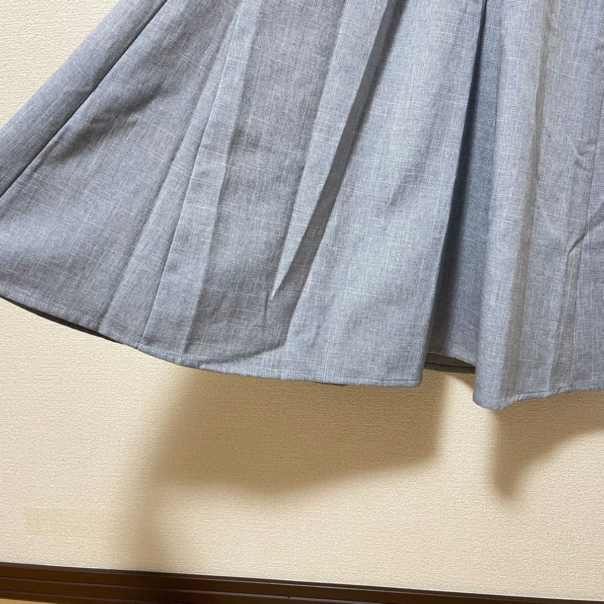 SWINGLE　ロングワンピース　くすみブルー　組み上げ紐　ノースリーブ　M スウィングル ワンピース　上品　クルーネック