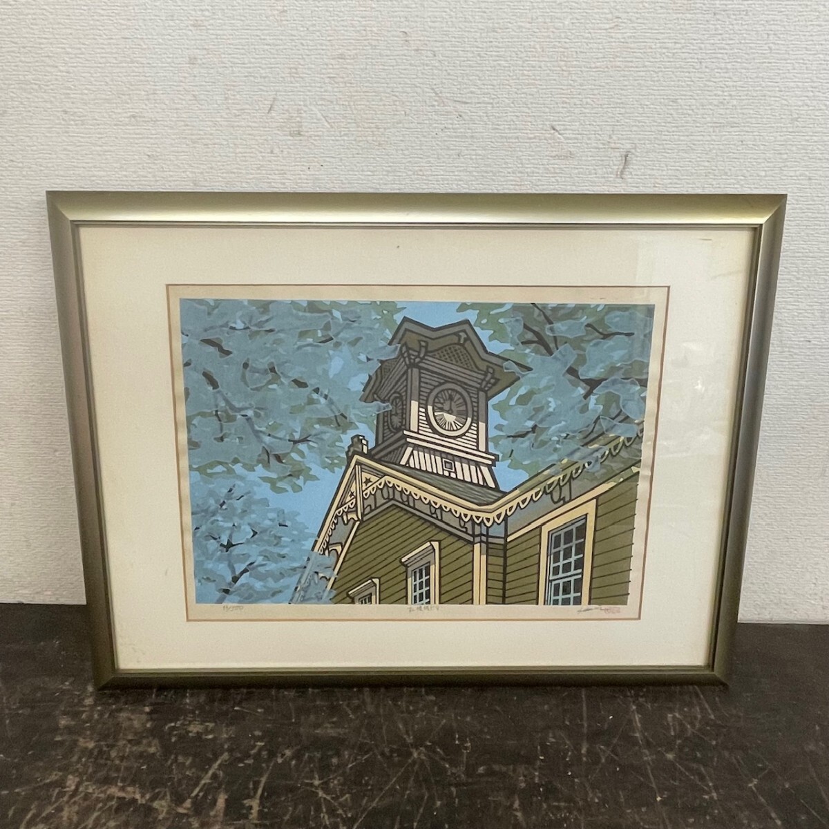 作者不詳『札幌時計台』直筆サイン入り 6号 リトグラフ 96/500 風景画 額寸縦約47cm×横約62cm