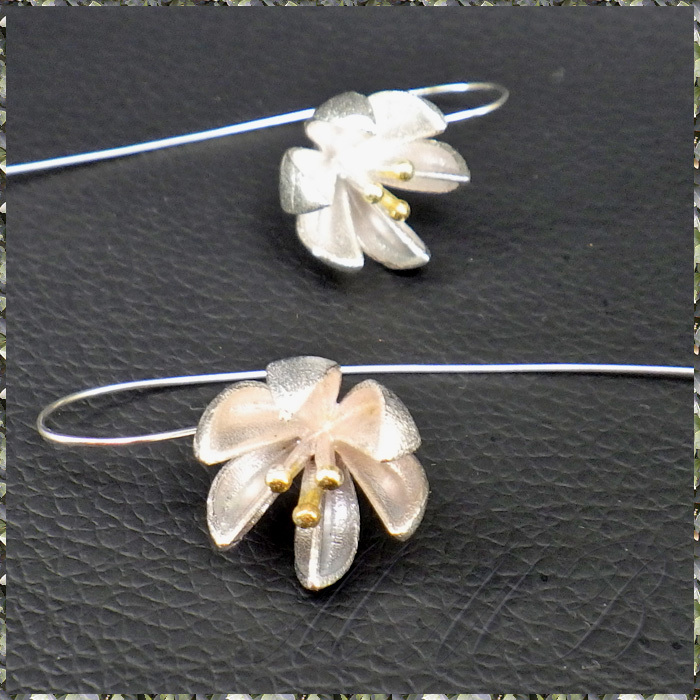 [EARRING] 925 Sterling Silver Plated Round Flower ラウンド フラワー 6枚花びら シルバー ロング フック ダングル ピアス_画像3