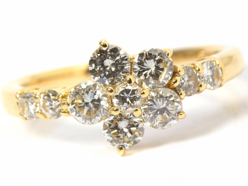 ダイヤモンドリング K18 1.02ct 12号 お花モチーフ 18金 指輪 10292