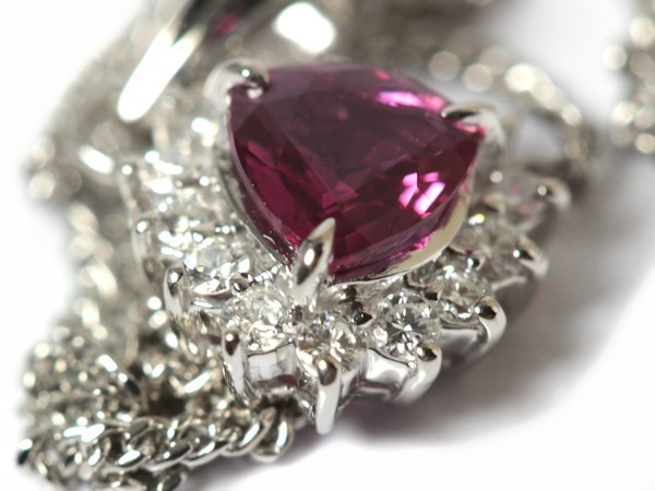 ルビーネックレス■0.55ct ダイヤモンド 0.17ct Pt850/900 ソーティング付き 約40cm■01431