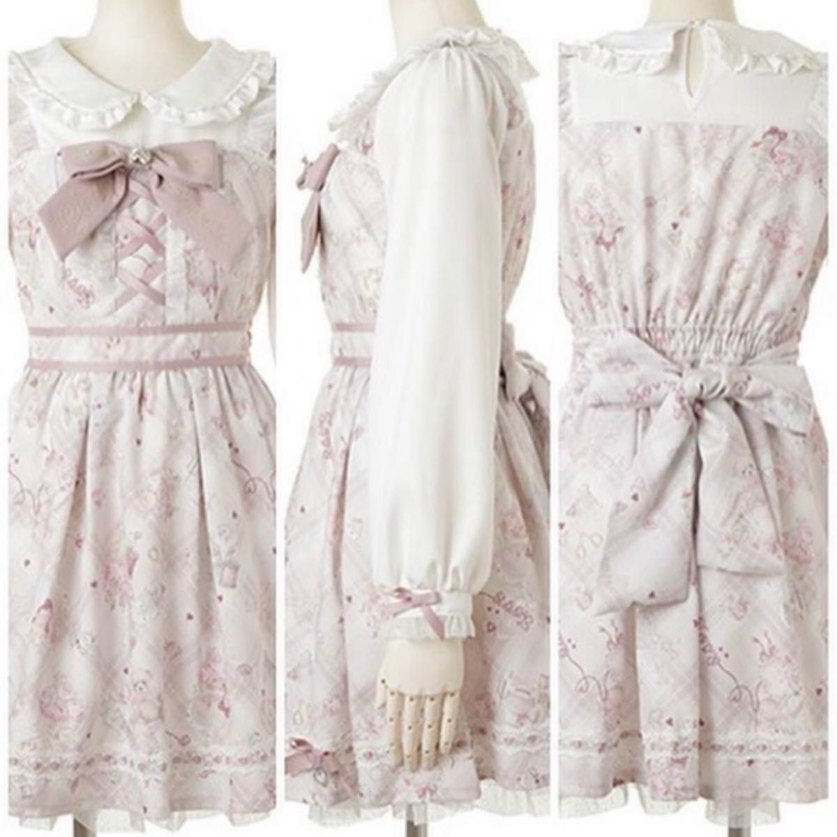 激レア リズリサ LIZ LISA Sewing Bear柄ワンピース ピンク クマ 激レア リズリサ LIZ LISA Sewing Bear柄ワンピース ピンク クマ