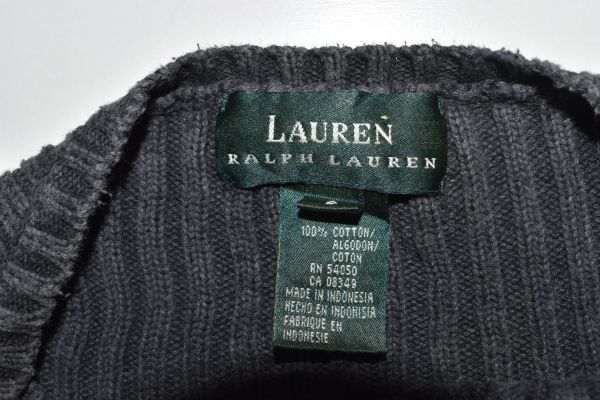 ☆US古着 LAUREN Ralph Lauren ラルフローレン ボートネック ニット セーター リブ グレー【S】コットン　　　　　◆9861◆_画像4