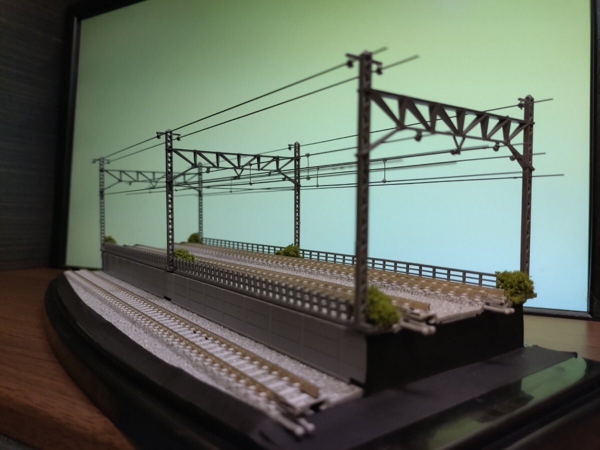 鉄道模型 ジオラマ展示台 Nゲージ用 ケース付 複線架線柱ヤード