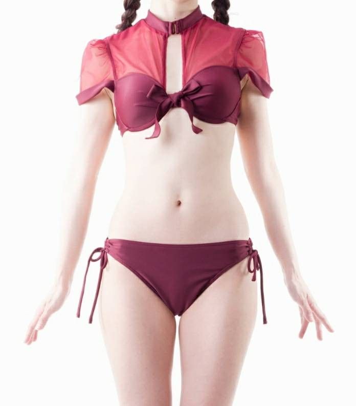 【M企画】ブラウス水着 赤 ワインレッド コスプレ衣装 ビキニ