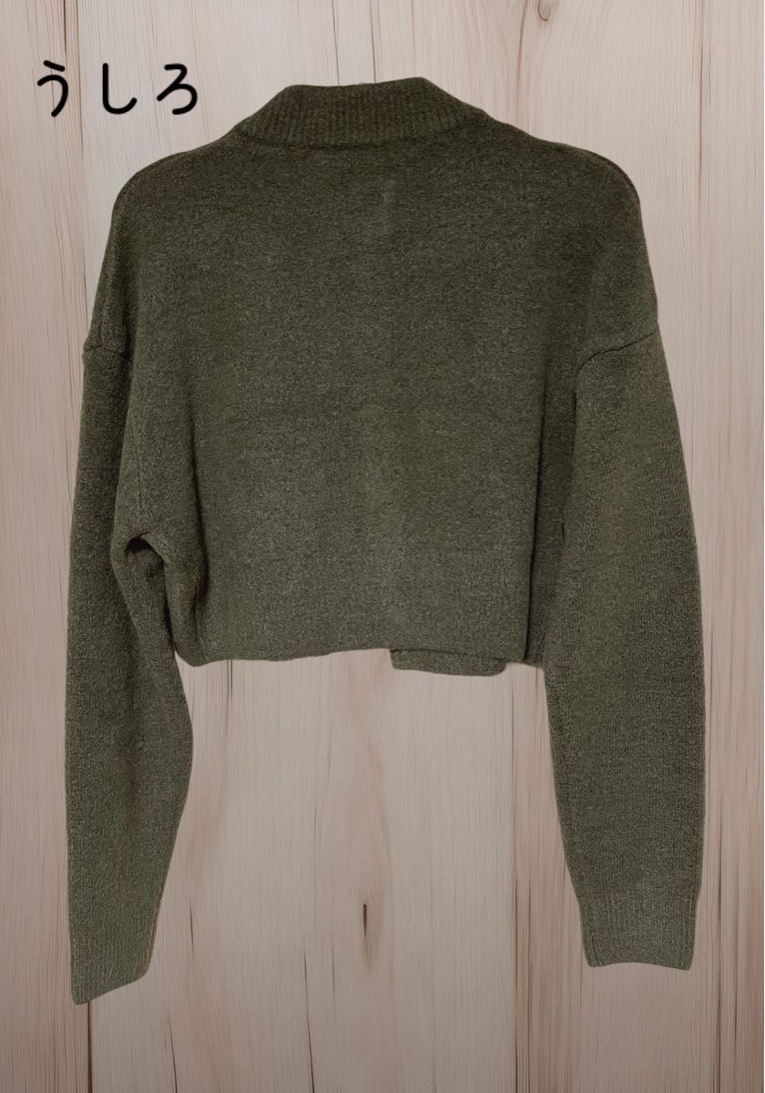ZARA ザラ ショート丈ニットカーディガン カーキ Sサイズ(USA ZARA ザラ ショート丈ニットカーディガン カーキ Sサイズ(USA